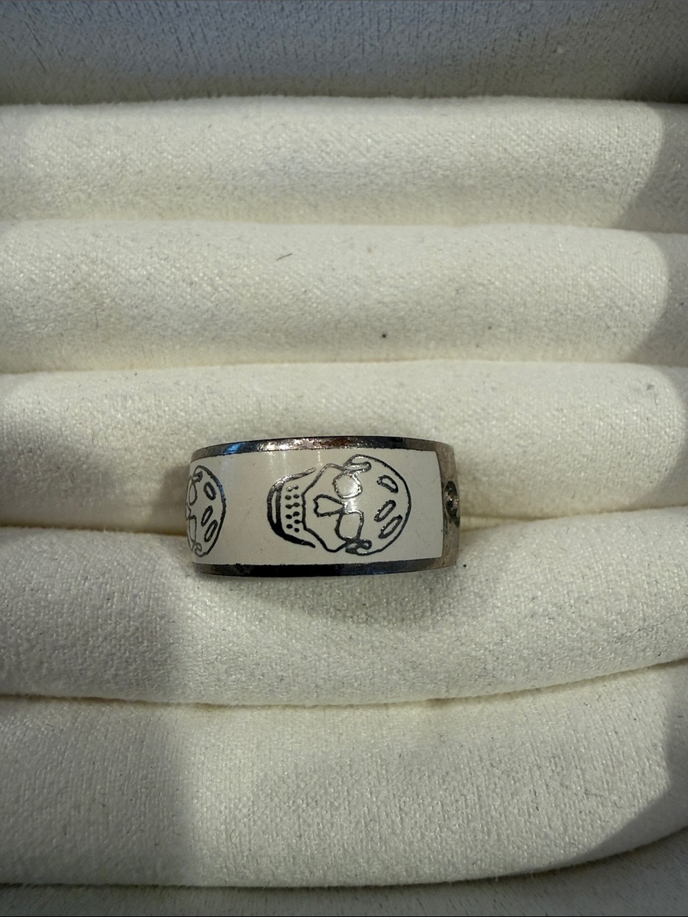 White Enamel Skull Band Ring